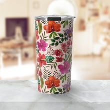 Load image into Gallery viewer, Pink Tropical Flower Travel Mug