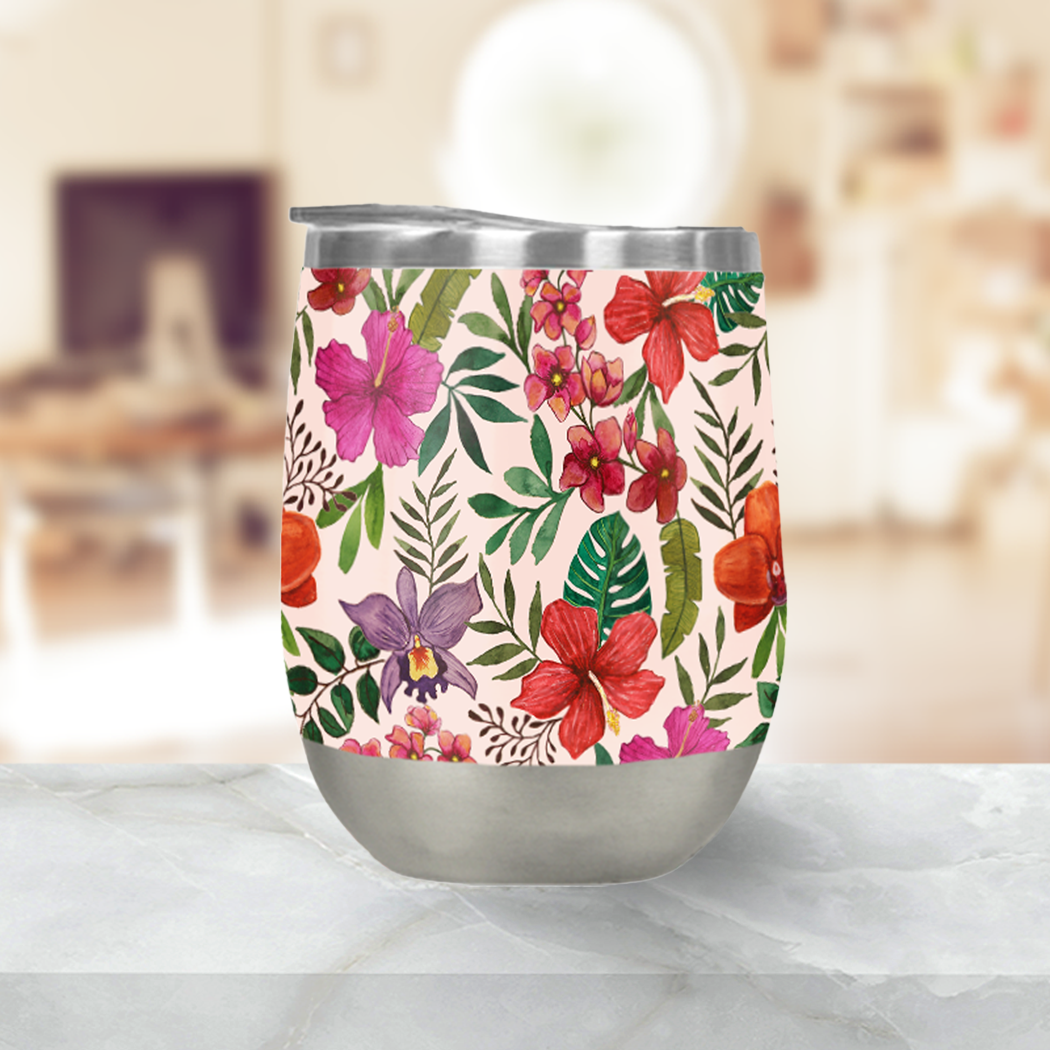 Pink Tropical Flower Stemless Wine Tumbler [Wholesale]