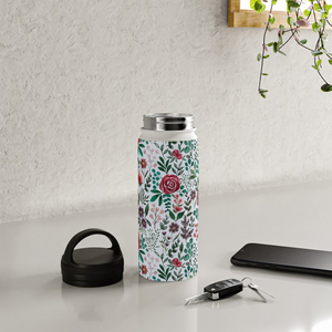 Pink and Purple Flowers Handle Lid Water Bottle