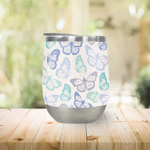 Purple and Green Butterfly Stemless Wine Tumblers