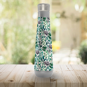 Purple Flowers and Eucalyptus Leaves Peristyle Water Bottle