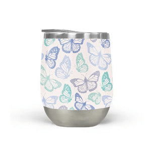 Purple and Green Butterfly Stemless Wine Tumblers