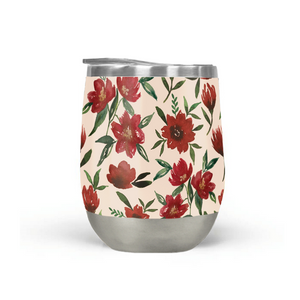 Red Fall Flowers Stemless Wine Tumbler