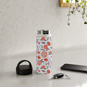 Red Floral Handle Lid Water Bottle
