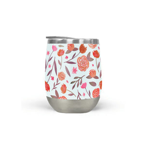 Red Floral Pattern Stemless Wine Tumbler