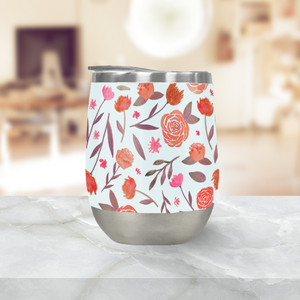 Red Floral Pattern Stemless Wine Tumbler
