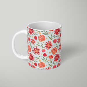 Red Flower Burst Pattern - Mug