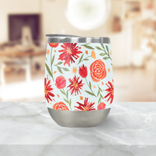 Load image into Gallery viewer, Red Flower Burst Pattern Stemless Wine Tumbler