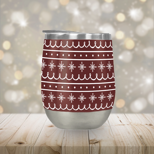 Red Snowflake Pattern Stemless Wine Tumbler