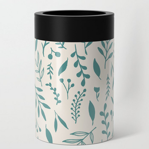 Teal Falling Leaves Can Cooler
