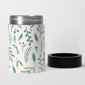 Teal Falling Leaves Can Cooler