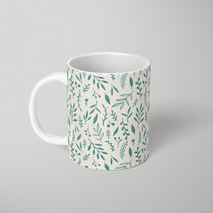 Teal Falling Leaves Pattern - Mug