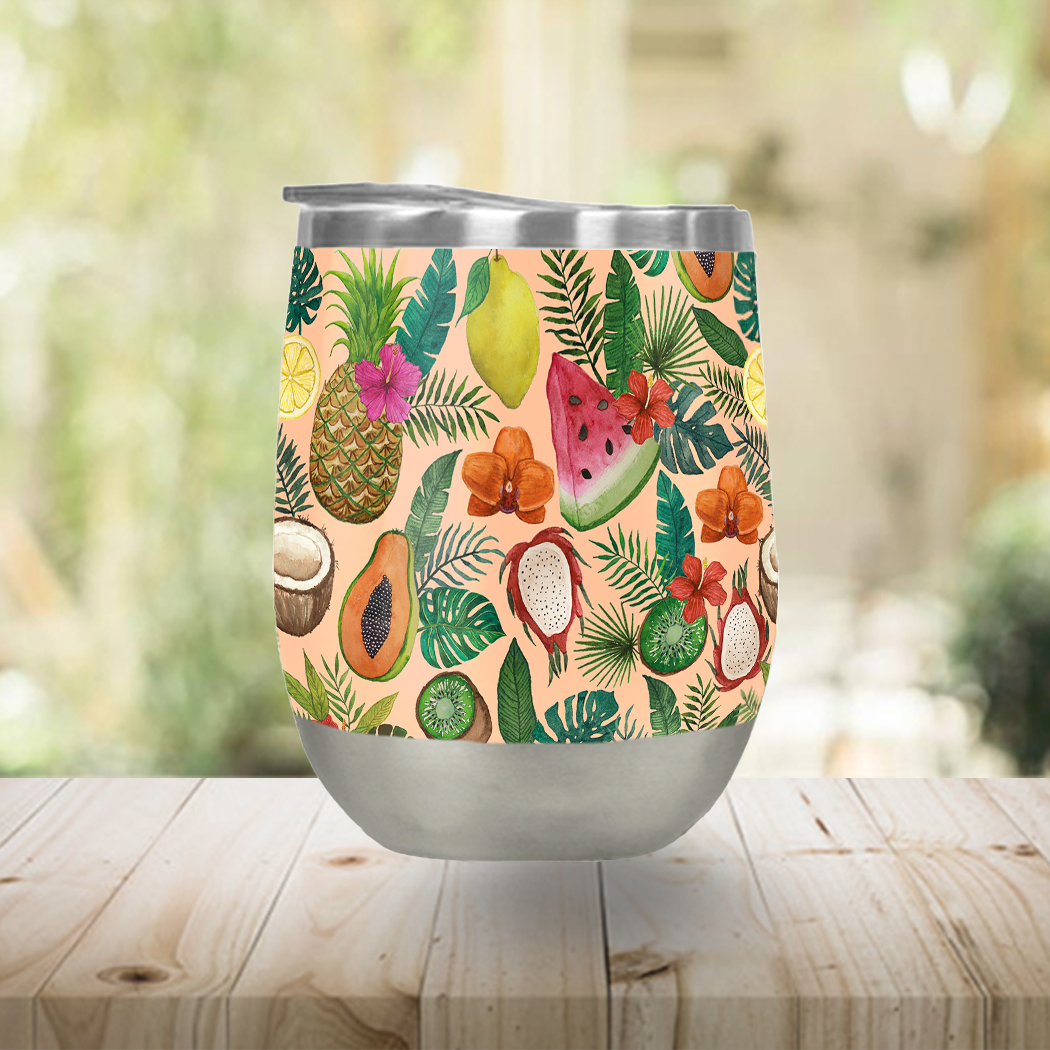 Tropical Fruit and Flowers Stemless Wine Tumbler – Lauren Ullrich Art