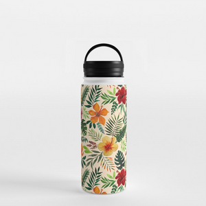 Tropical Watercolor Floral Handle Lid Water Bottle