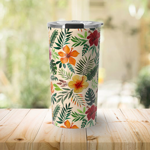 Tropical Watercolor Floral Travel Mug