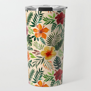 Tropical Watercolor Floral Travel Mug