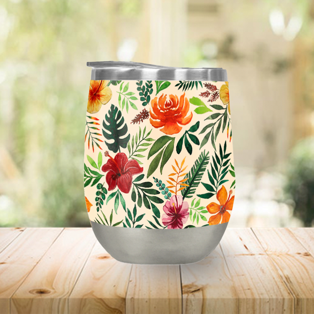 Tropical Watercolor Floral Stemless Wine Tumbler