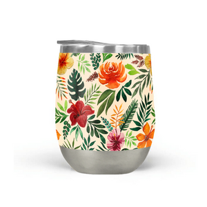 Tropical Watercolor Floral Stemless Wine Tumbler