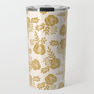 Warm Gold Floral Travel Mug