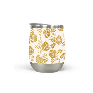 Warm Gold Floral Stemless Wine Tumblers