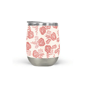 Warm Pink Floral Stemless Wine Tumblers