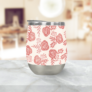 Warm Pink Floral Stemless Wine Tumblers