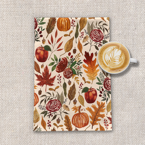 Watercolor Floral Pumpkin, Leaves, & Berries Tea Towel