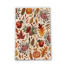 Load image into Gallery viewer, Watercolor Floral Pumpkin, Leaves, &amp; Berries Tea Towel