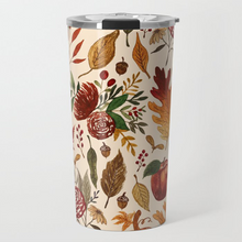 Load image into Gallery viewer, Watercolor Floral Pumpkin, Leaves, &amp; Berries Travel Mug