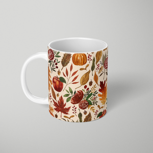Watercolor Floral Pumpkin, Leaves, and Berries - Mug