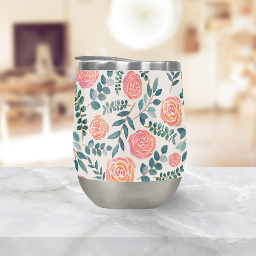 Watercolor Floral Pattern Stemless Wine Tumbler