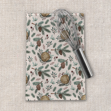 Load image into Gallery viewer, Winter Branches, Berries and Pine Cones Tea Towel [Wholesale]