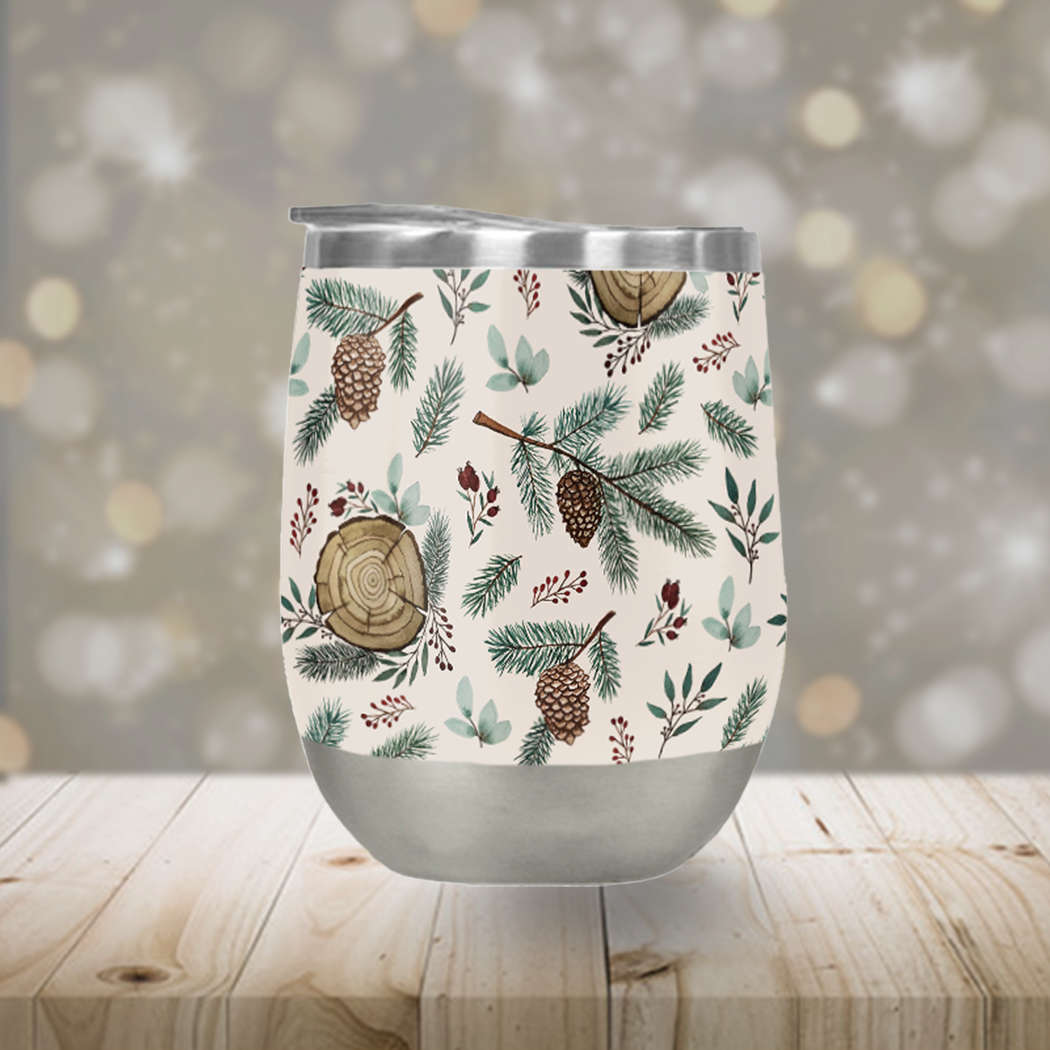 Winter Branches, Berries, and Pine Cones Stemless Wine Tumbler