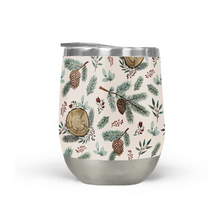 Load image into Gallery viewer, Winter Branches, Berries, and Pine Cones Stemless Wine Tumbler