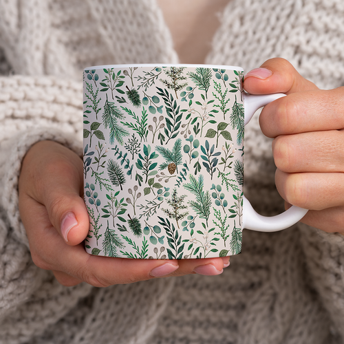Winter Eucalyptus and Berry Pattern - Mug