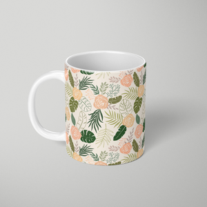 Yellow and Green Tropical Floral Patten - Mug
