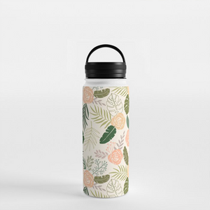 Yellow and Green Tropical Floral Handle Lid Water Bottle
