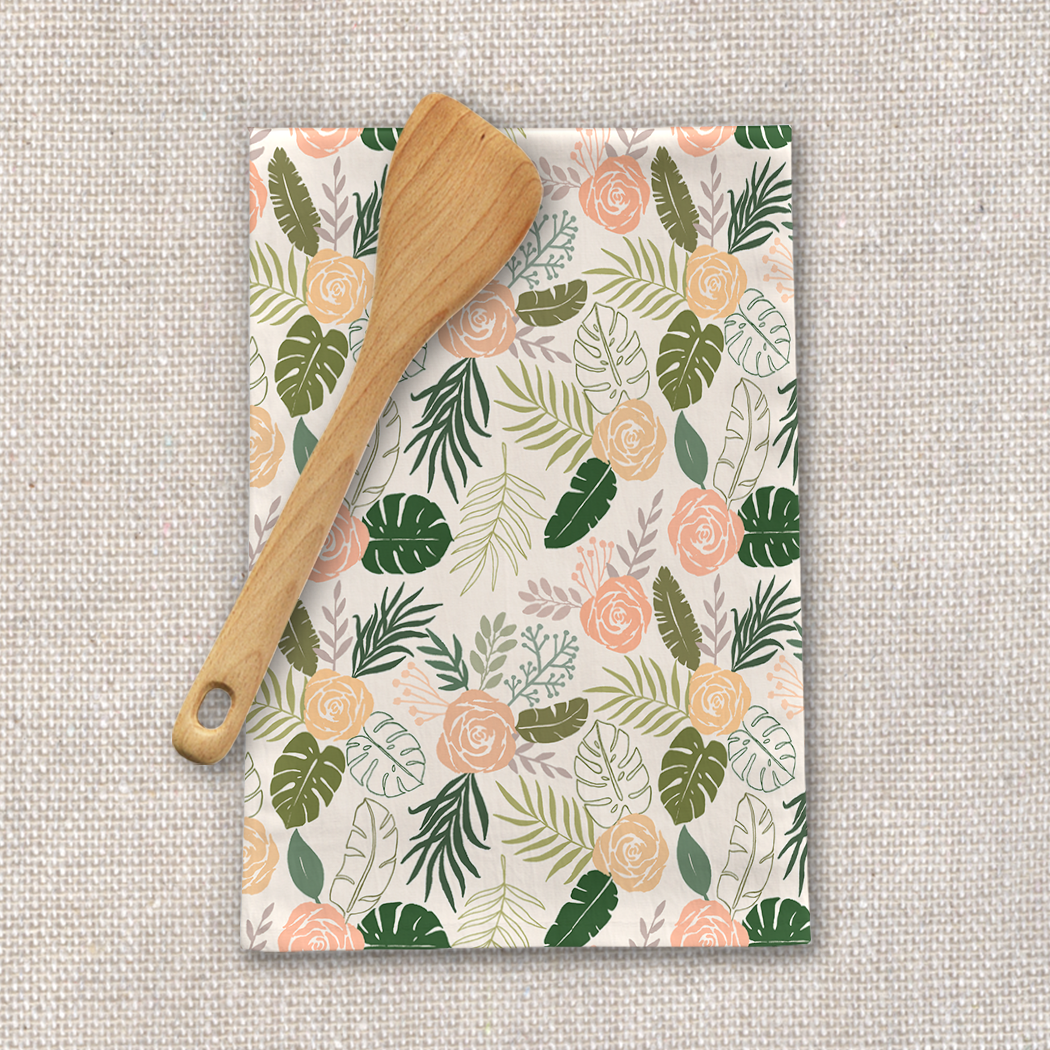 Yellow and Green Tropical Floral Tea Towel [Wholesale]