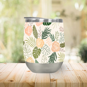 Yellow and Green Tropical Floral Stemless Wine Tumbler