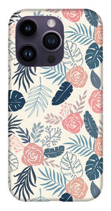 Blue and Blush Tropical Floral Pattern - Phone Case