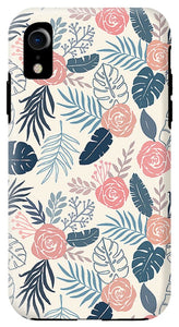 Blue and Blush Tropical Floral Pattern - Phone Case