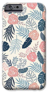 Blue and Blush Tropical Floral Pattern - Phone Case