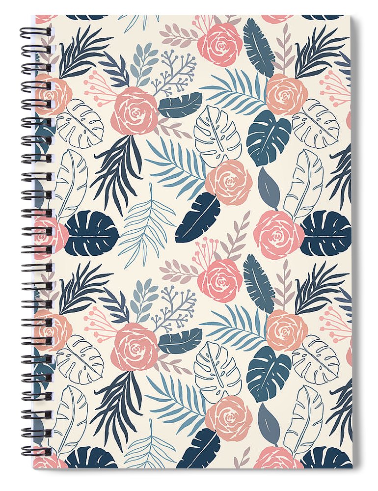 Blue and Blush Tropical Floral Pattern - Spiral Notebook