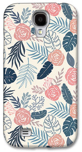 Blue and Blush Tropical Floral Pattern - Phone Case