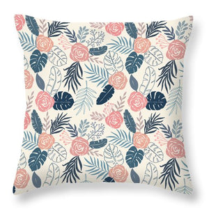 Blue and Blush Tropical Floral Pattern - Throw Pillow