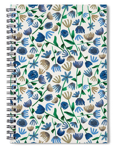 Blue Floral Pattern 2 - Spiral Notebook