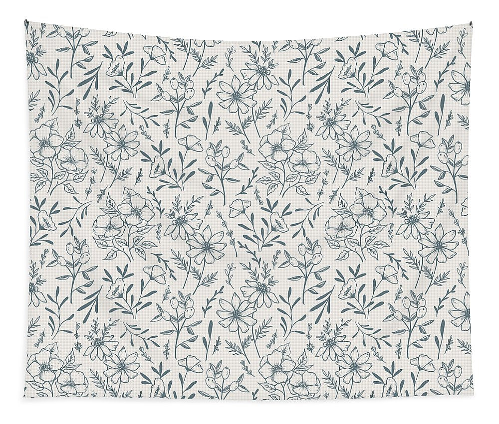 Blue Gray Flower Pattern - Tapestry