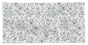 Blue Gray Flower Pattern - Beach Towel