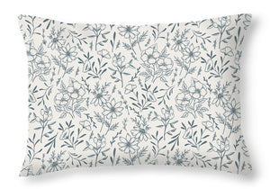 Blue Gray Flower Pattern - Throw Pillow