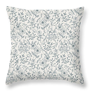 Blue Gray Flower Pattern - Throw Pillow